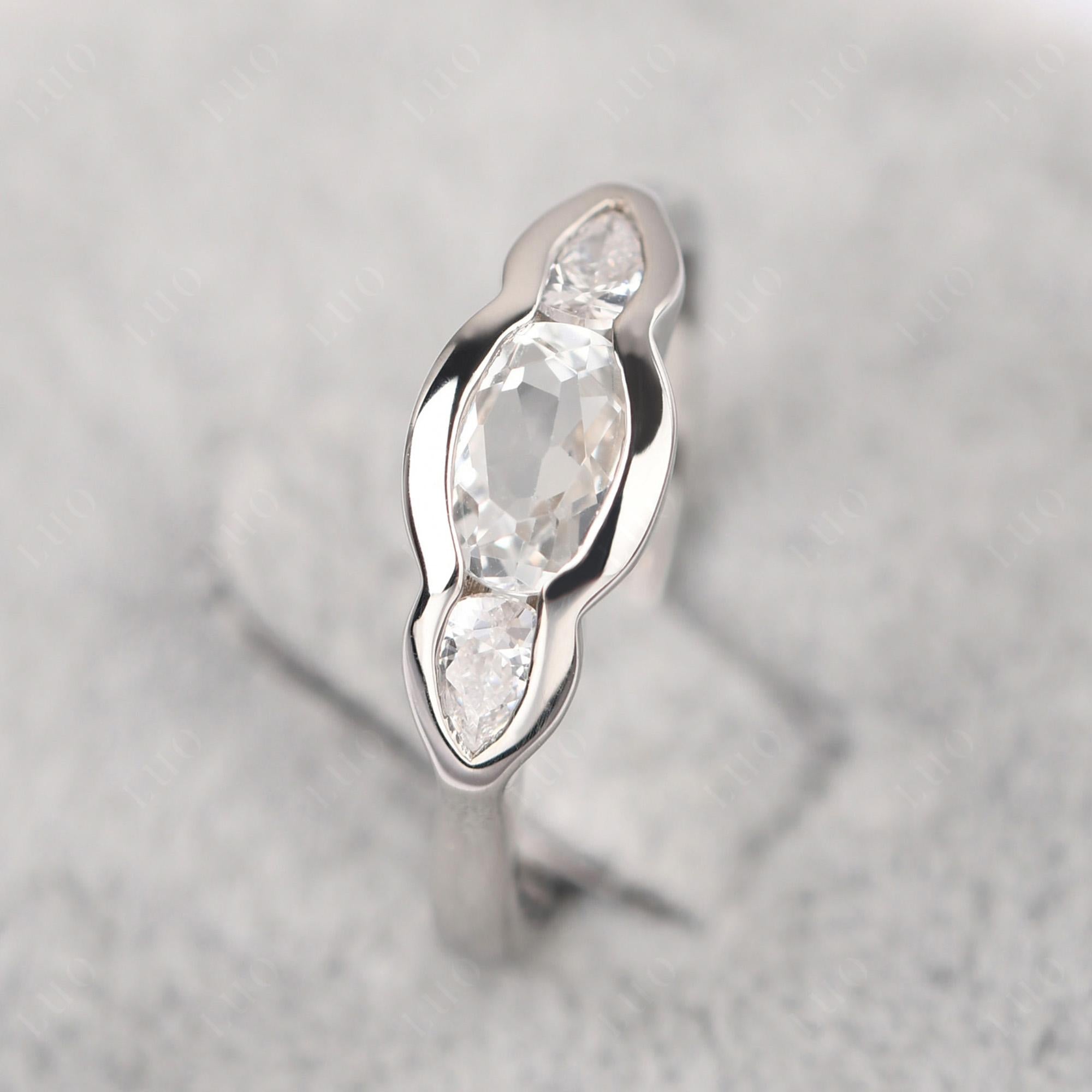 White Topaz Three Stone Anniversary Ring - LUO Jewelry 