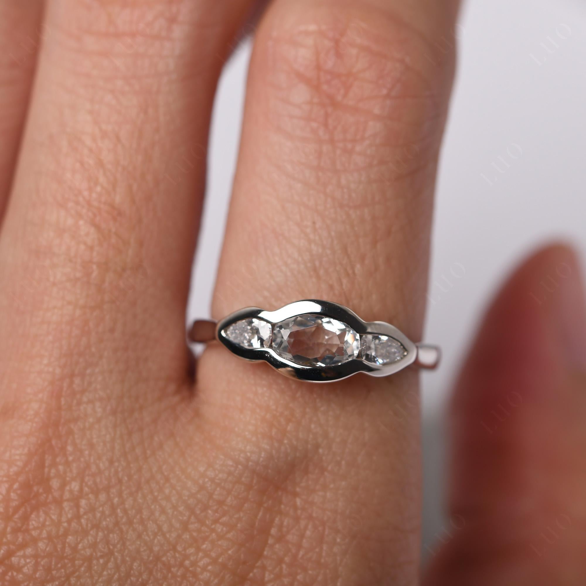 White Topaz Three Stone Anniversary Ring - LUO Jewelry 