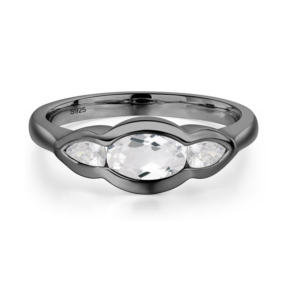White Topaz Three Stone Anniversary Ring - LUO Jewelry #metal_black finish sterling silver