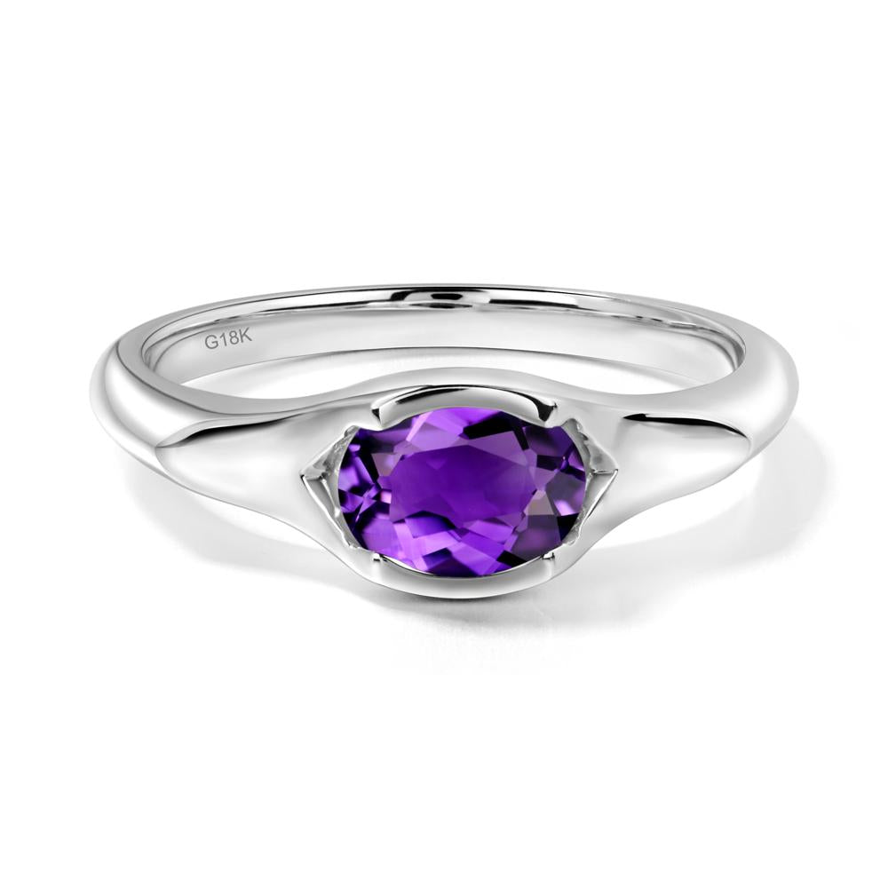 Amethyst Oval Bezel Set Engagement Ring - LUO Jewelry #metal_18k white gold