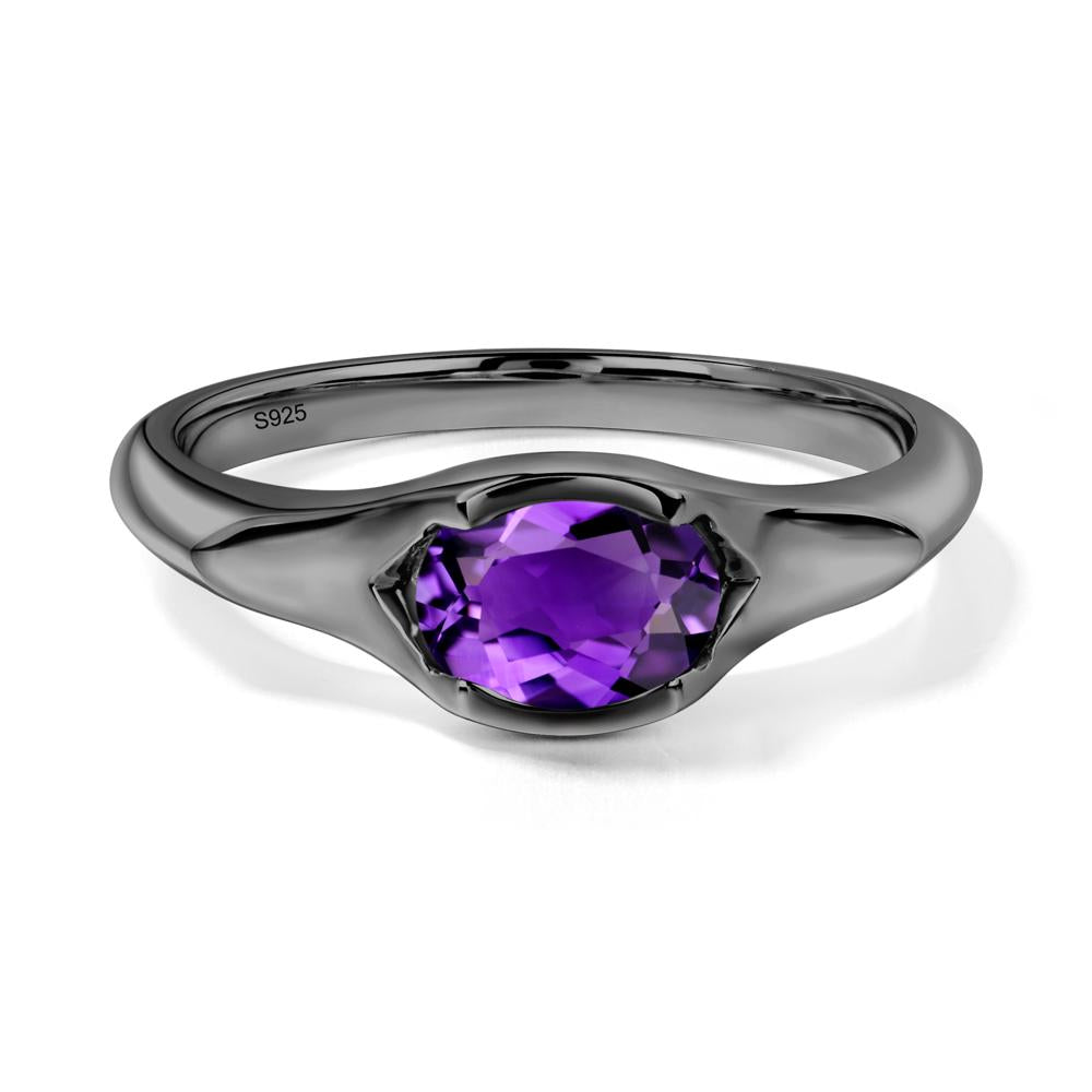 Amethyst Oval Bezel Set Engagement Ring - LUO Jewelry #metal_black finish sterling silver