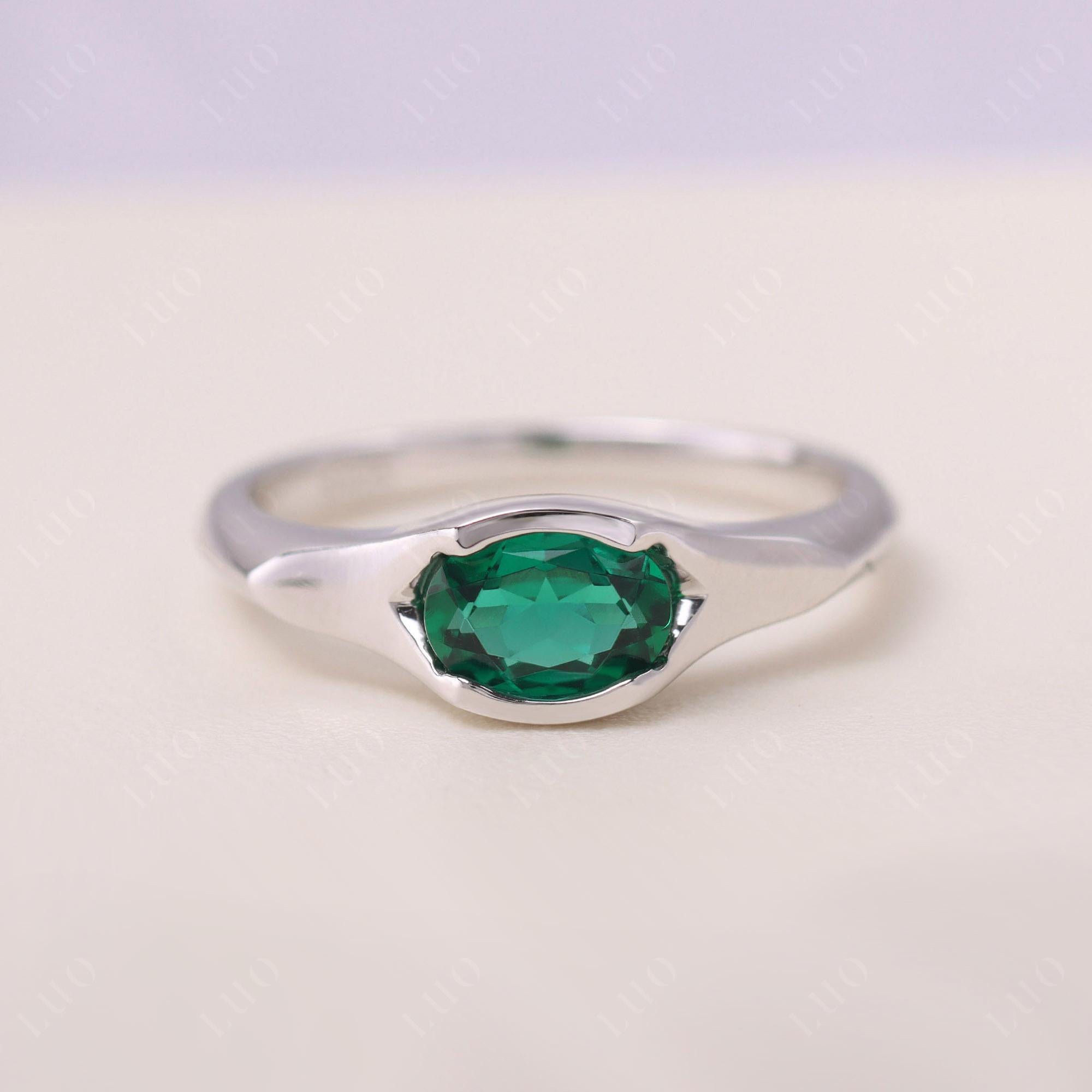 Oval Emerald East West Bezel Set Ring - LUO Jewelry 