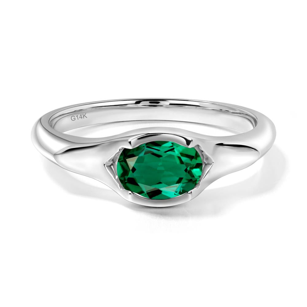 Oval Emerald East West Bezel Set Ring - LUO Jewelry #metal_14k white gold