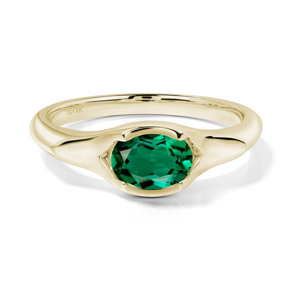 Oval Emerald East West Bezel Set Ring - LUO Jewelry #metal_14k yellow gold