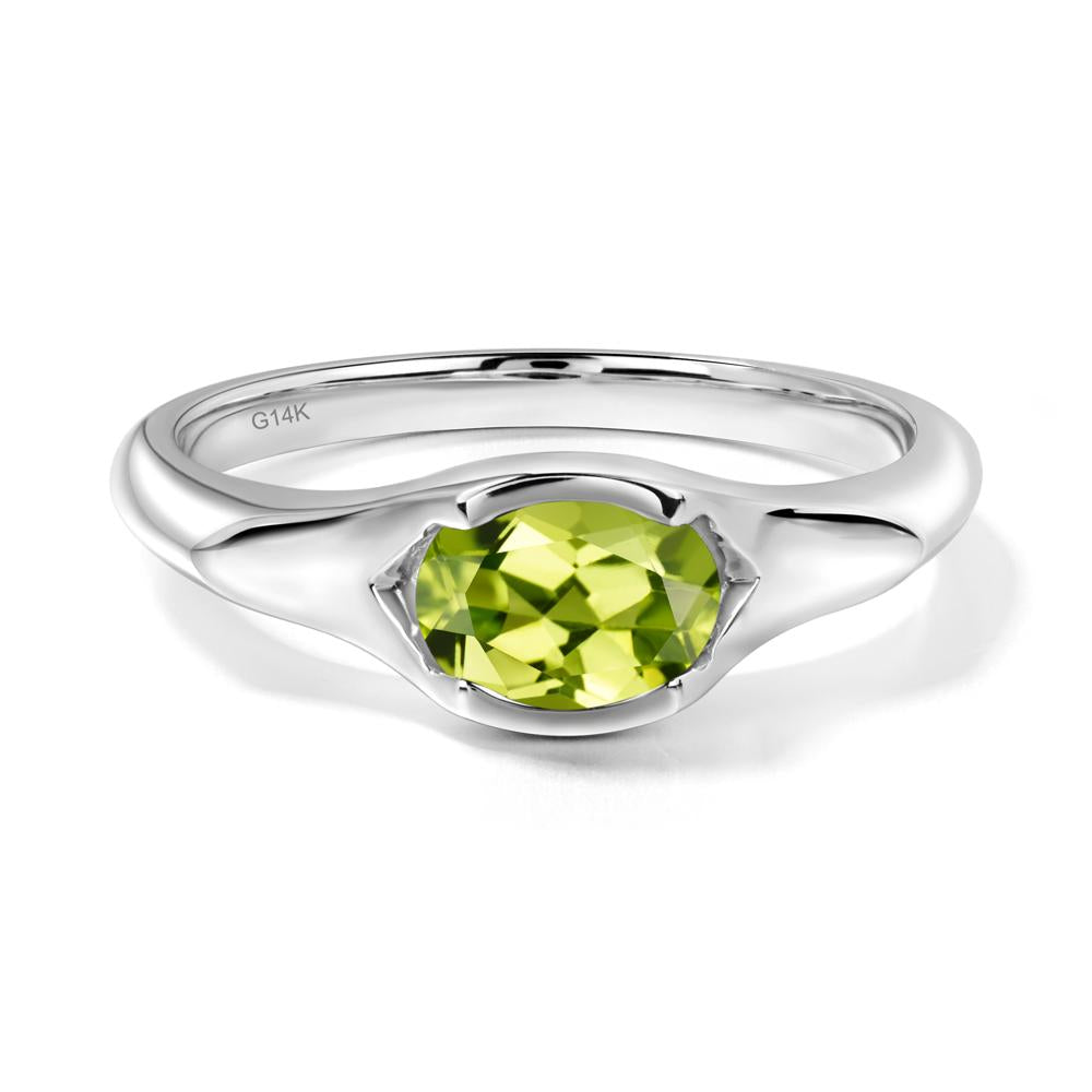 Peridot Bezel Set Oval Engagement Ring - LUO Jewelry #metal_14k white gold