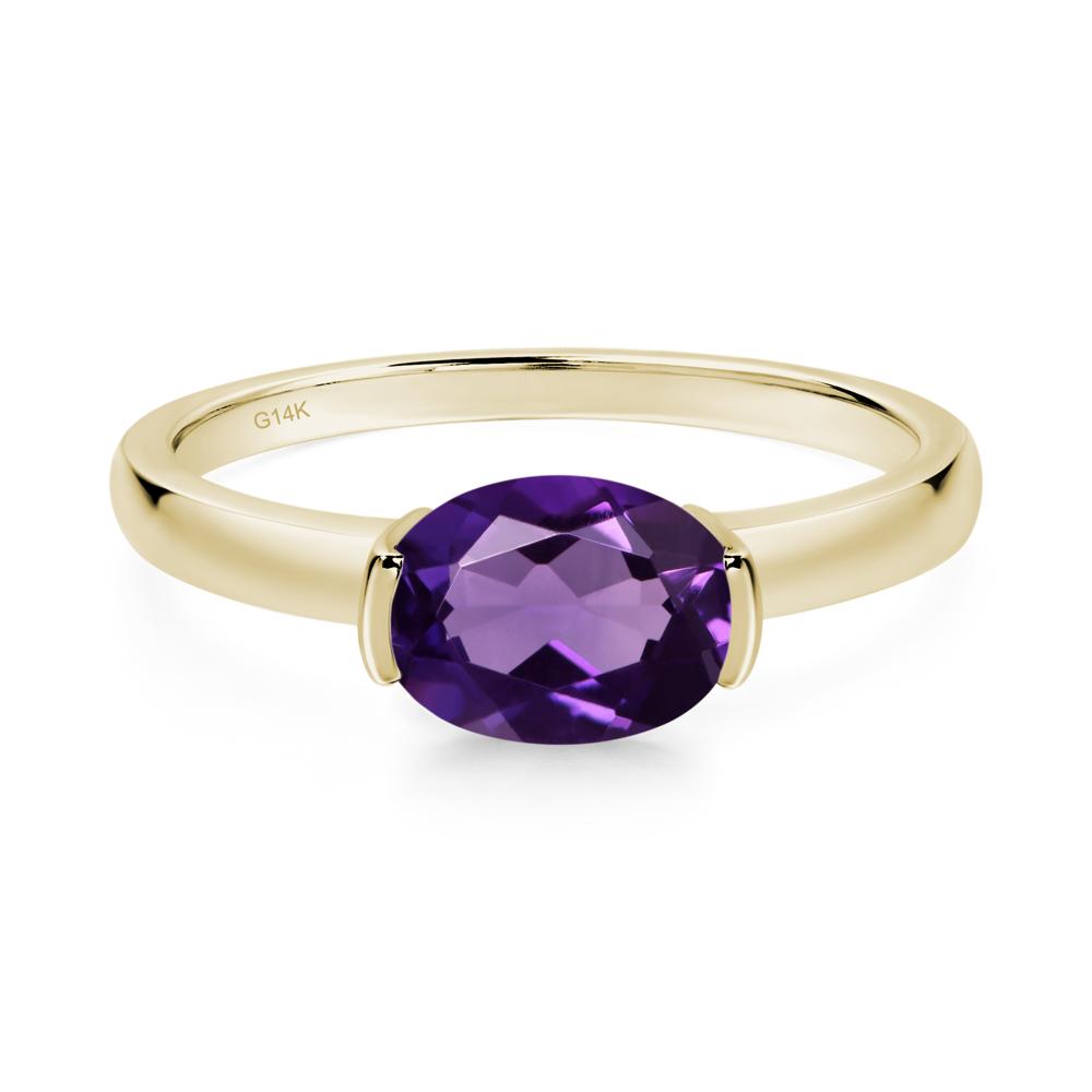 Oval Amethyst Horizontal Engagement Ring - LUO Jewelry #metal_14k yellow gold