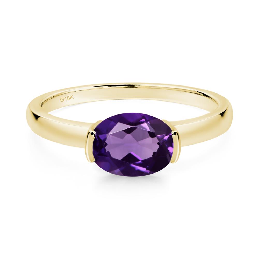 Oval Amethyst Horizontal Engagement Ring - LUO Jewelry #metal_18k yellow gold