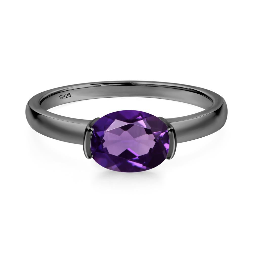 Oval Amethyst Horizontal Engagement Ring - LUO Jewelry #metal_black finish sterling silver