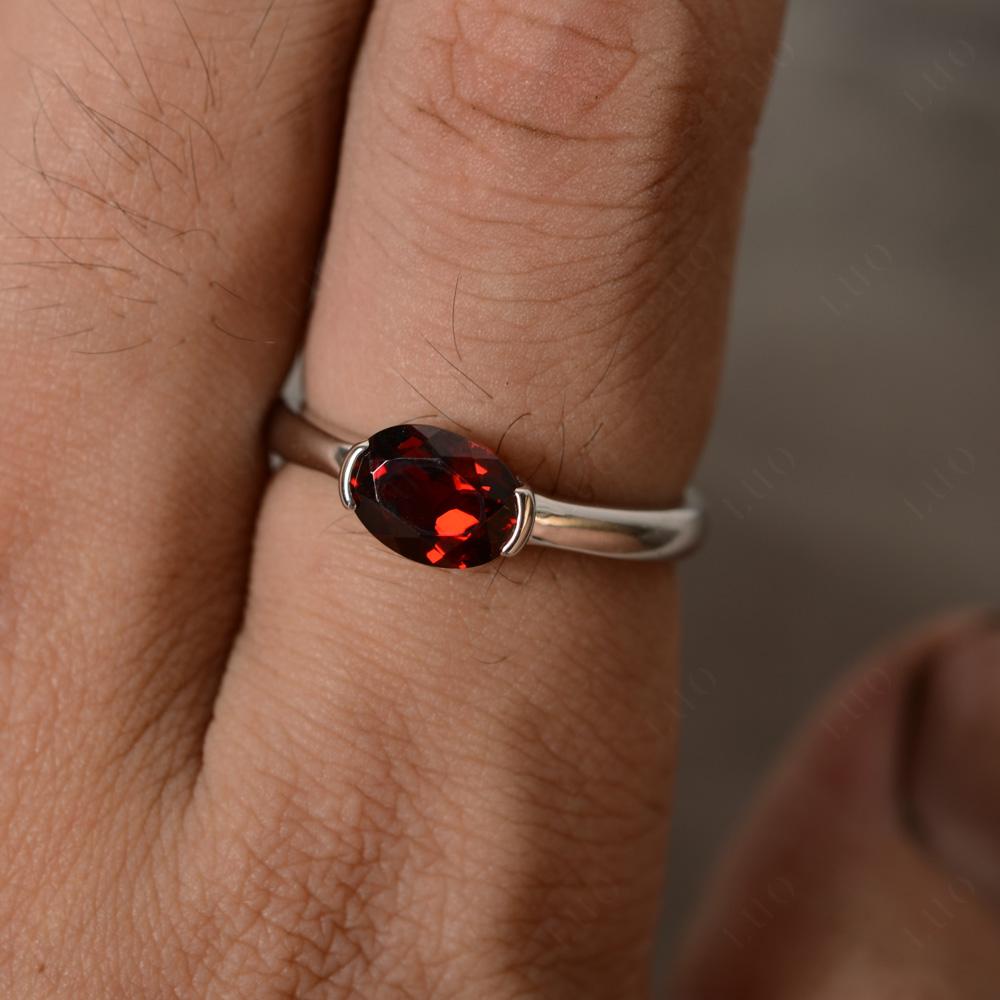 Oval Garnet Horizontal Engagement Ring - LUO Jewelry 