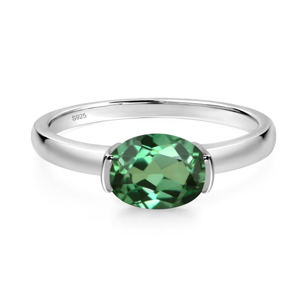 Oval Green Sapphire Horizontal Engagement Ring - LUO Jewelry #metal_sterling silver