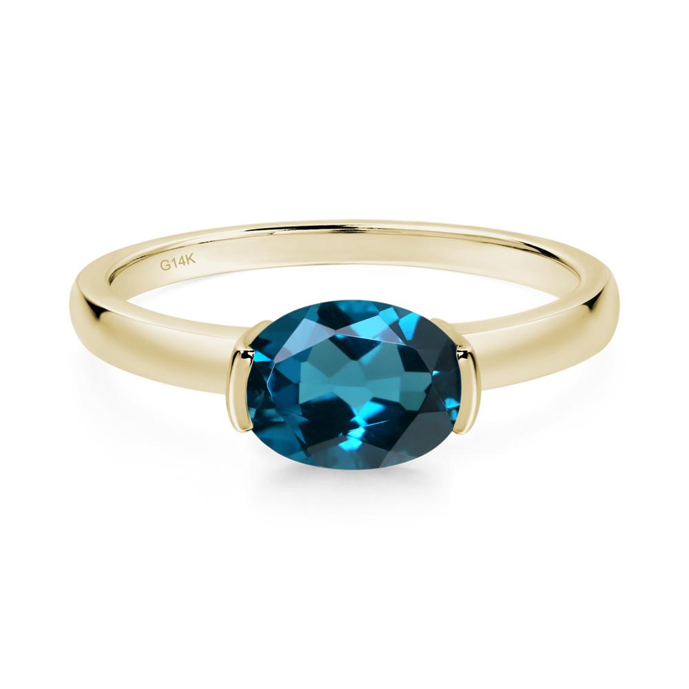 Oval London Blue Topaz Horizontal Engagement Ring - LUO Jewelry #metal_14k yellow gold