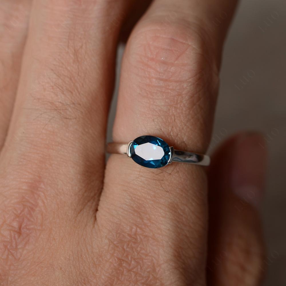 Oval London Blue Topaz Horizontal Engagement Ring - LUO Jewelry 