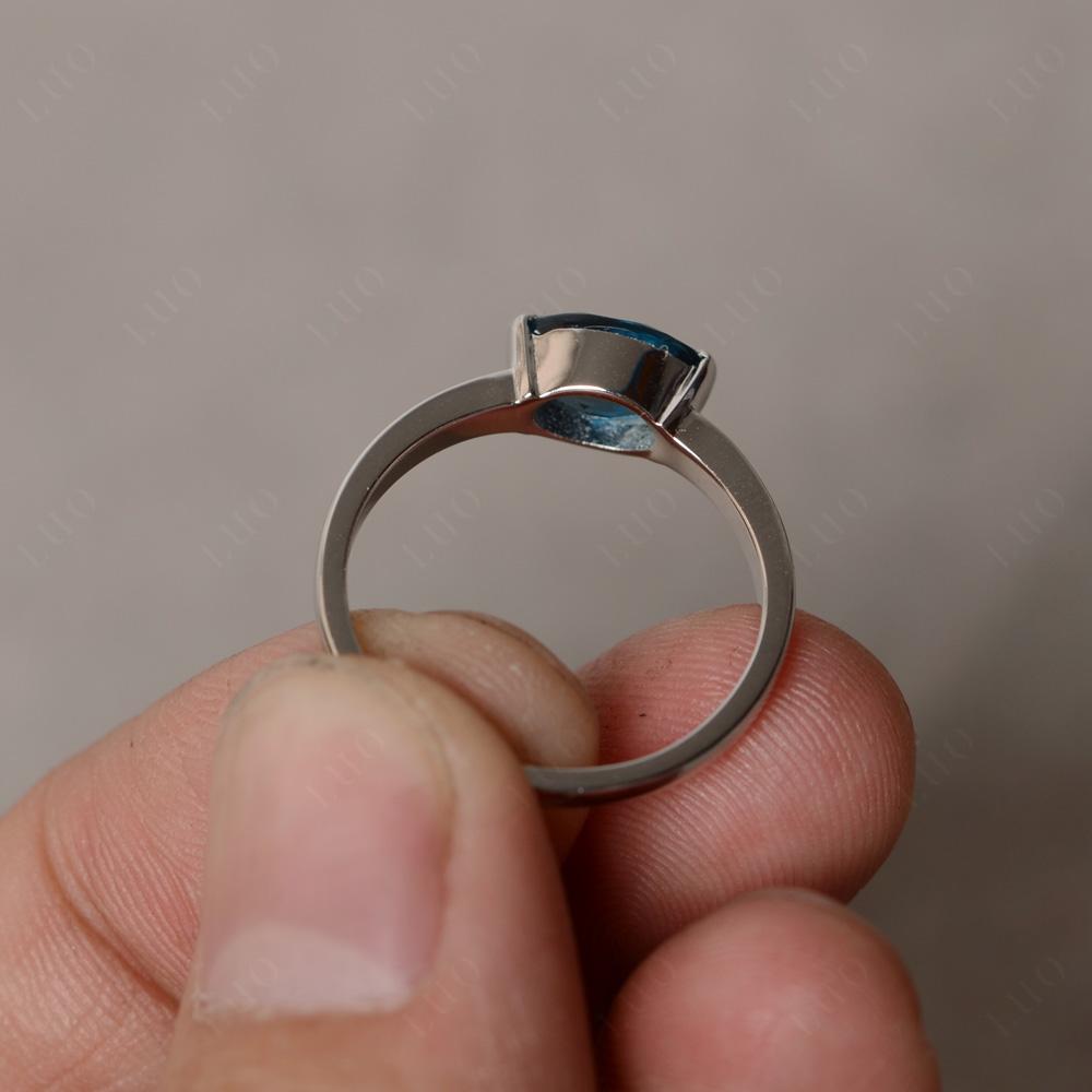 Oval London Blue Topaz Horizontal Engagement Ring - LUO Jewelry 