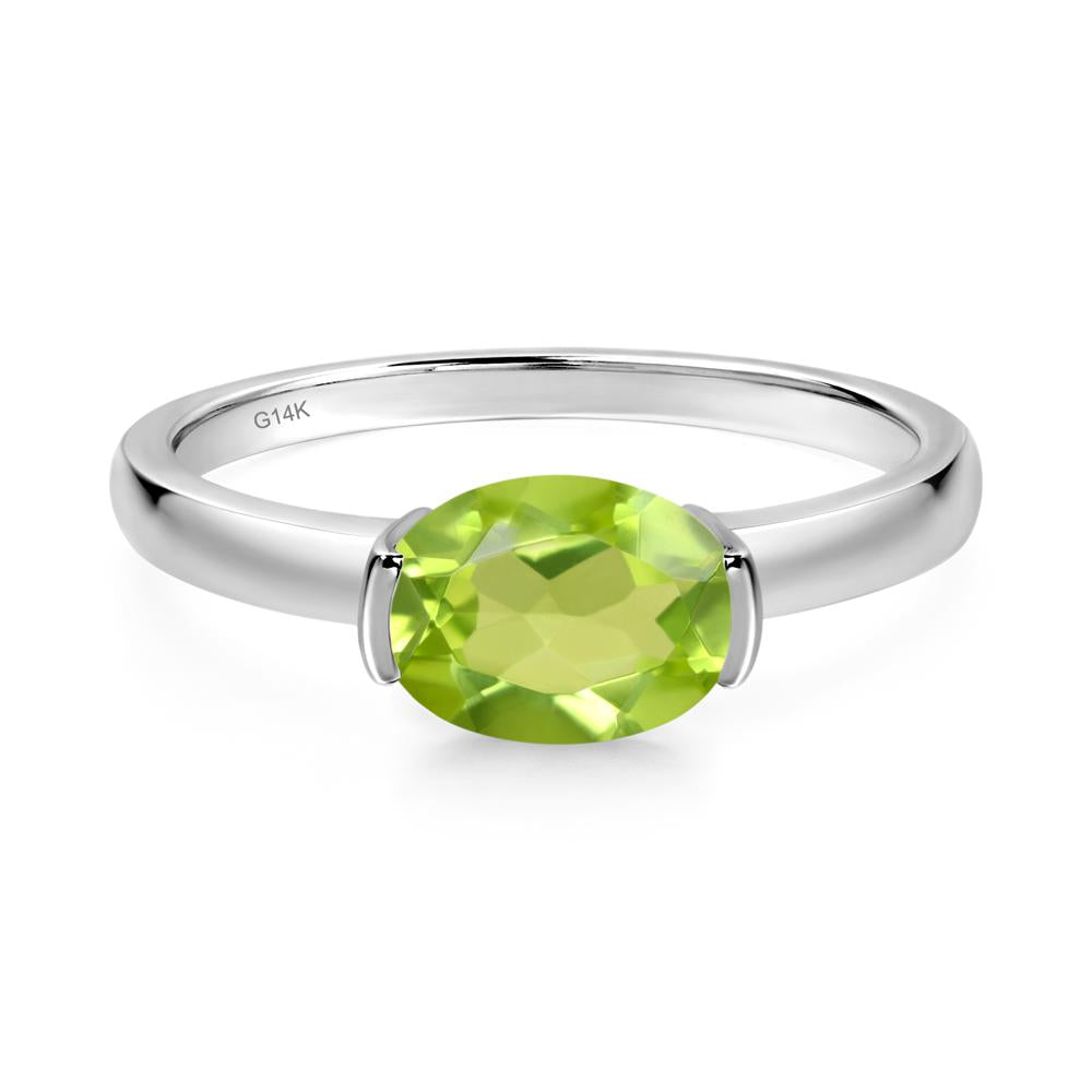 Oval Peridot Horizontal Engagement Ring - LUO Jewelry #metal_14k white gold