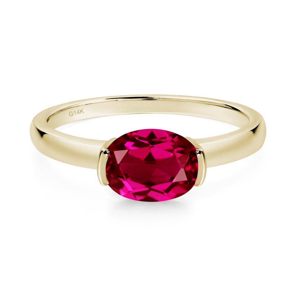 Oval Ruby Horizontal Engagement Ring - LUO Jewelry #metal_14k yellow gold