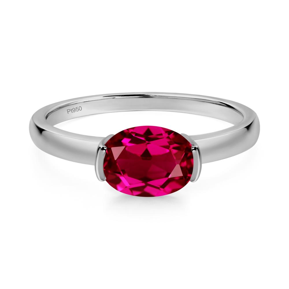 Oval Ruby Horizontal Engagement Ring - LUO Jewelry #metal_platinum
