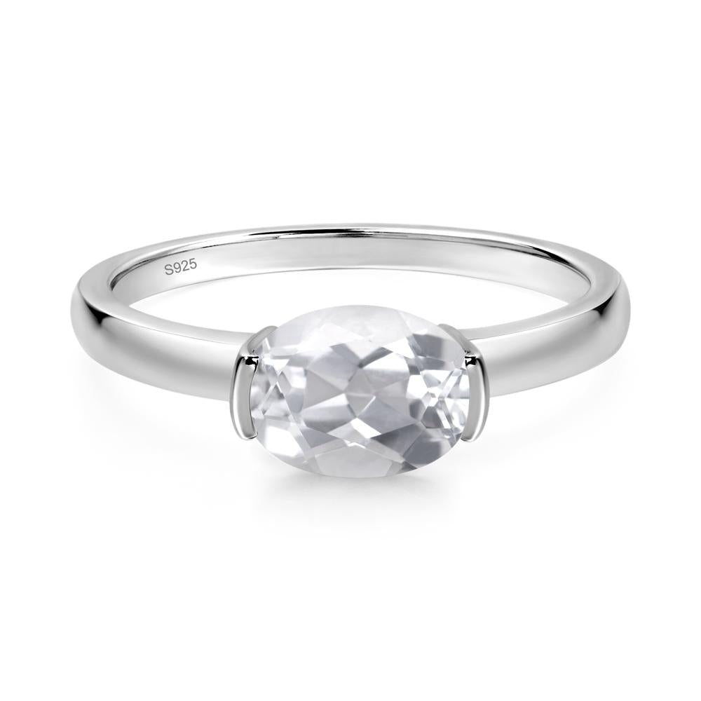 Oval White Topaz Horizontal Engagement Ring - LUO Jewelry #metal_sterling silver