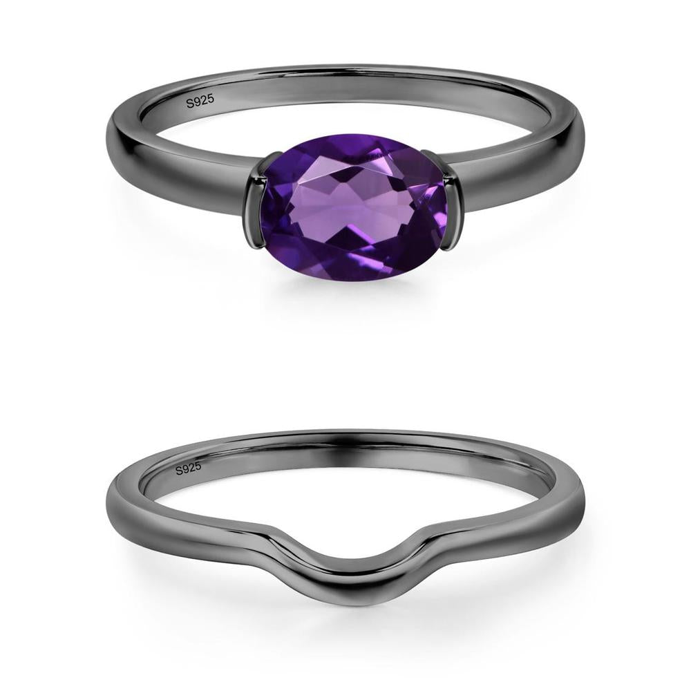Oval Amethyst Horizontal Engagement Ring - LUO Jewelry #metal_xxxxx