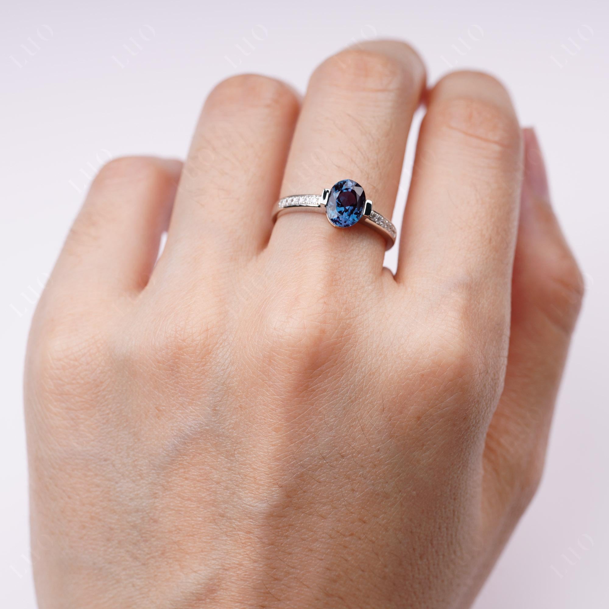 Oval Alexandrite Engagement Ring Half Bezel Set | LUO Jewelry