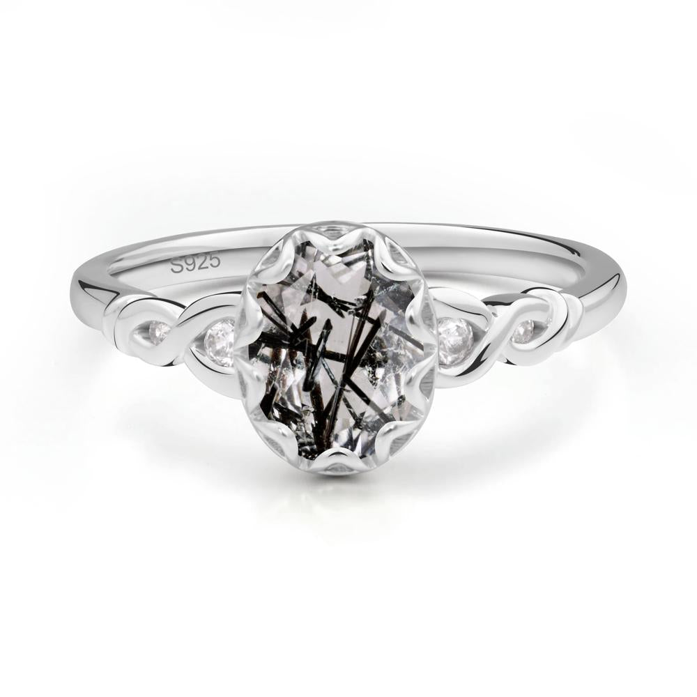 Black Rutilated Quartz Vintage Oval Engagement Ring - LUO Jewelry #metal_sterling silver