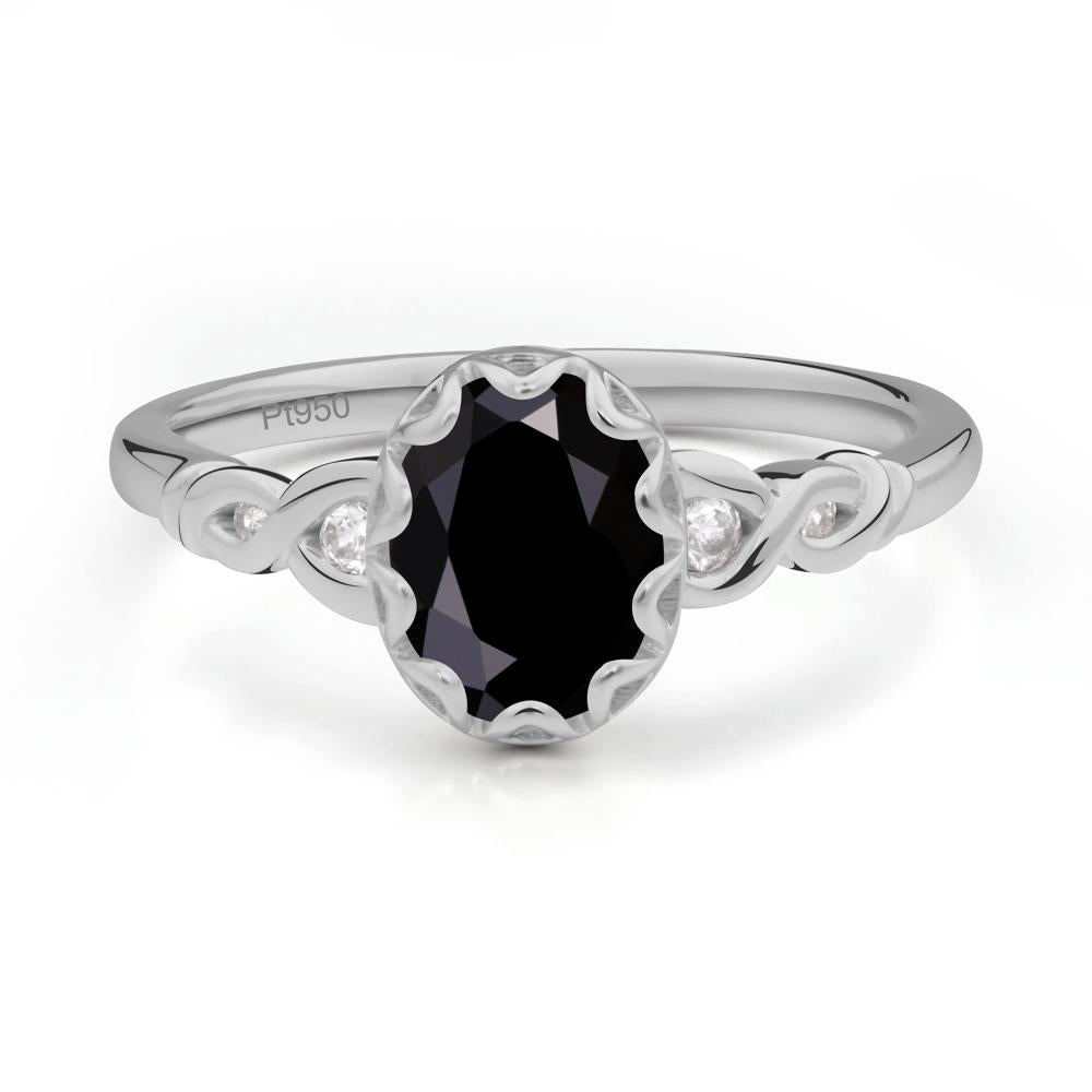 Black Spinel Vintage Oval Engagement Ring - LUO Jewelry #metal_platinum