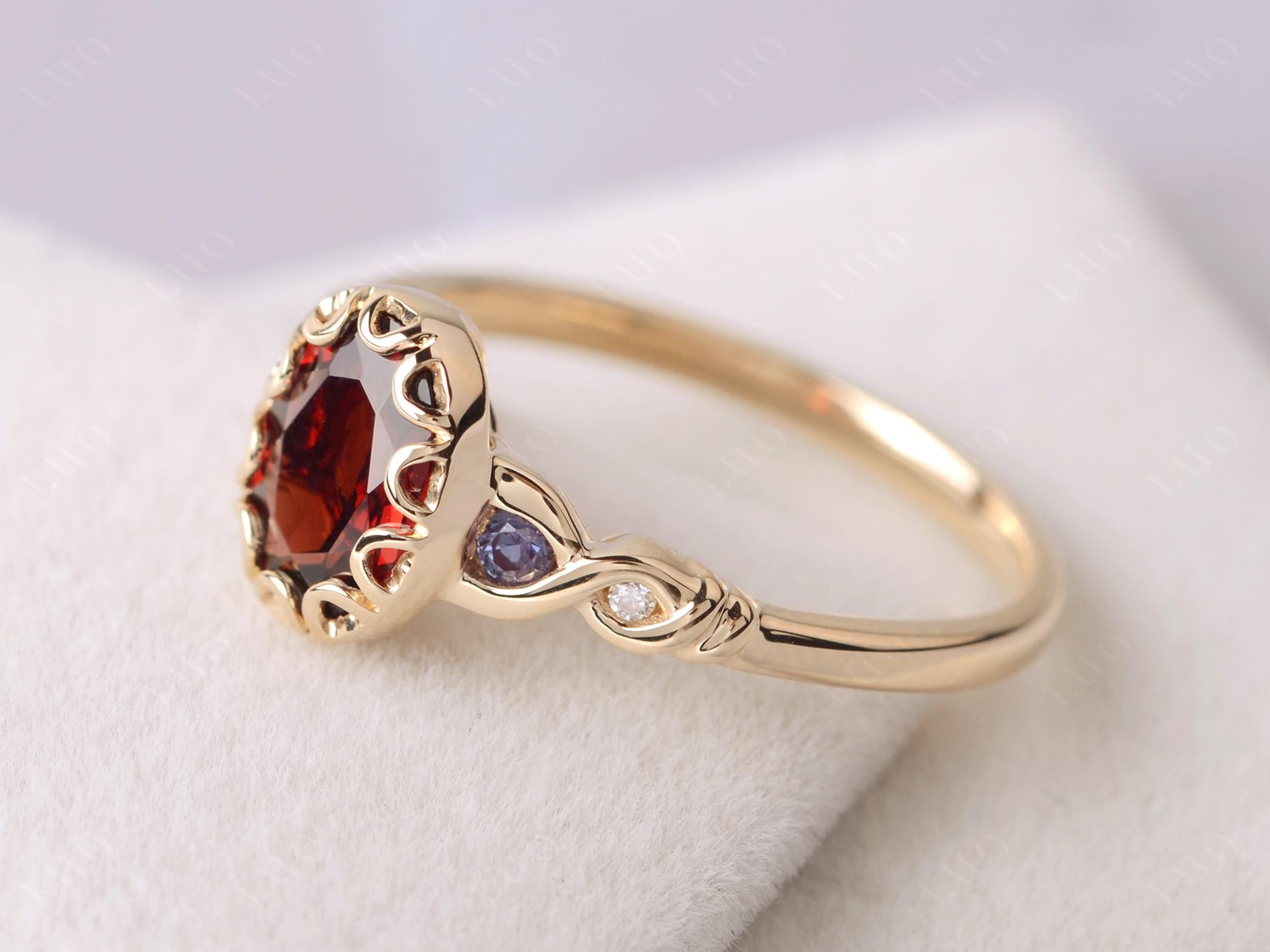 Vintage Garnet Oval Cut Engagement Ring | LUO Jewelry