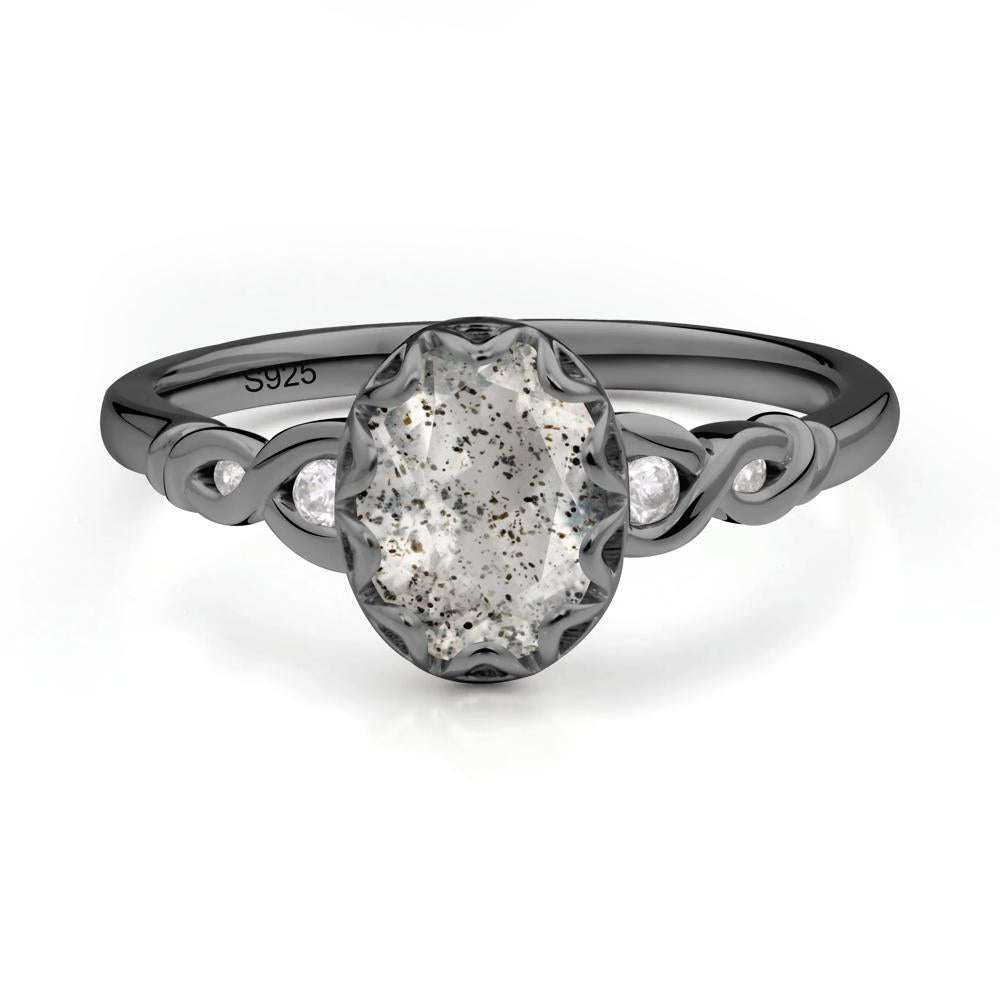 Herkimer Diamond Vintage Oval Engagement Ring - LUO Jewelry #metal_black finish sterling silver