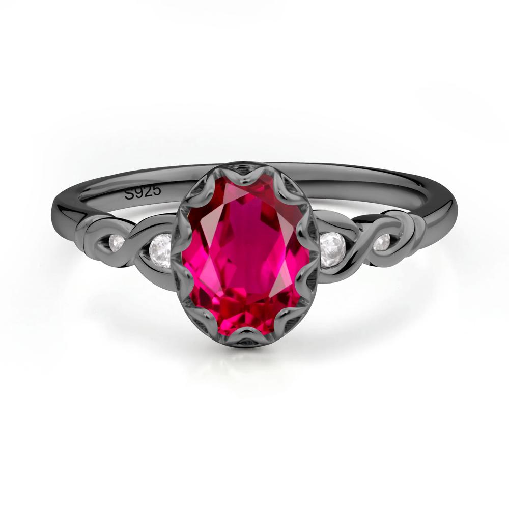Ruby Vintage Oval Engagement Ring - LUO Jewelry #metal_black finish sterling silver