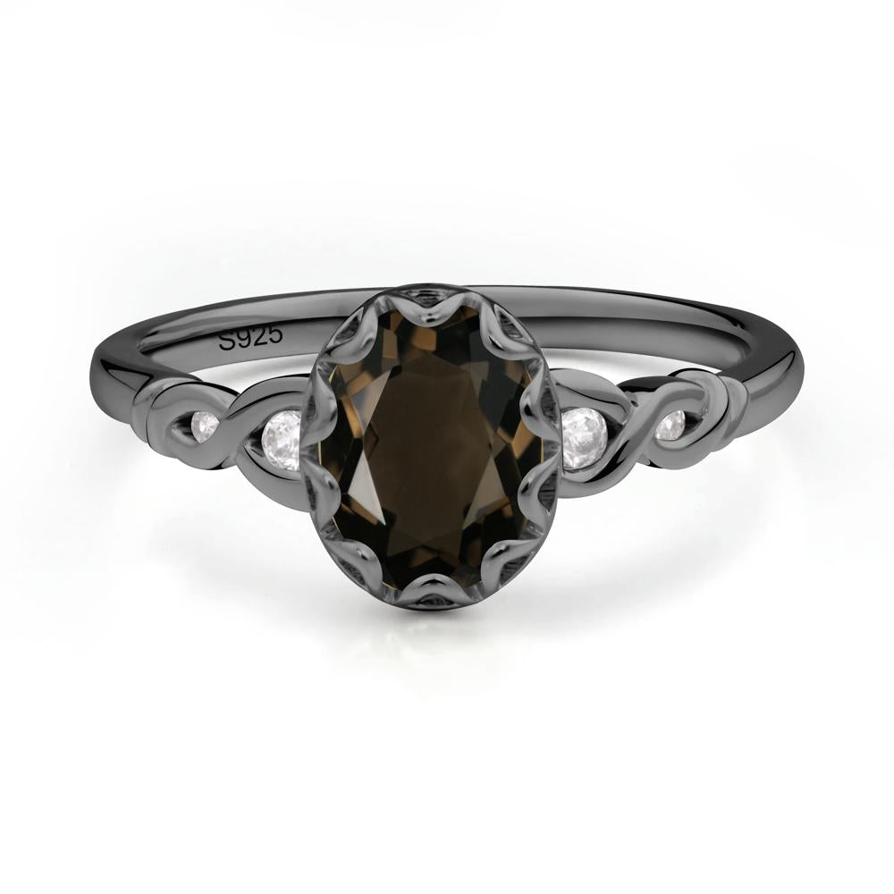 Vintage Smoky Quartz Oval Cut Engagement Ring - LUO Jewelry #metal_black finish sterling silver