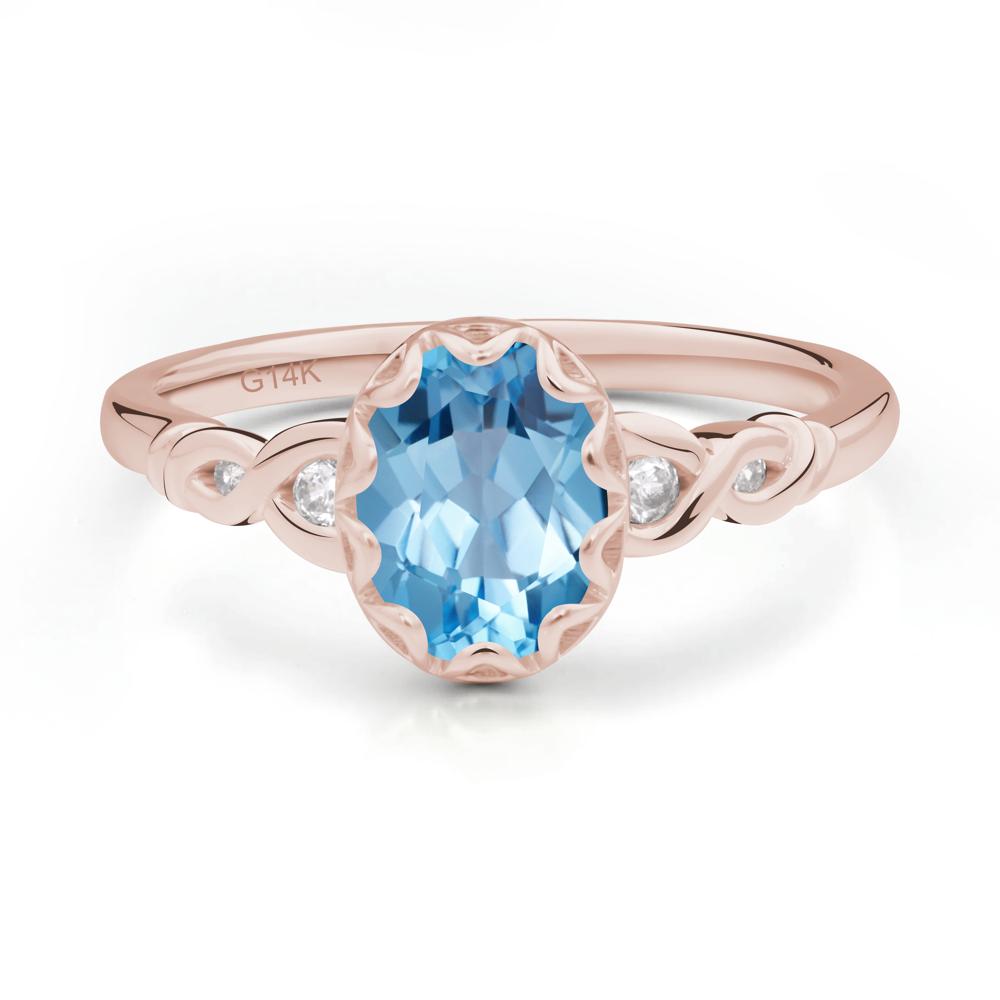 Swiss Blue Topaz Vintage Oval Engagement Ring - LUO Jewelry #metal_14k rose gold