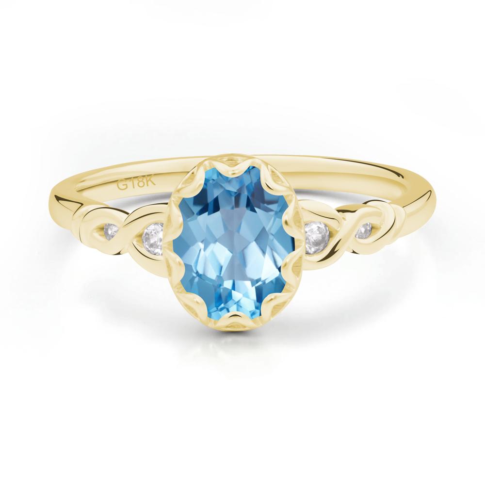 Swiss Blue Topaz Vintage Oval Engagement Ring - LUO Jewelry #metal_18k yellow gold