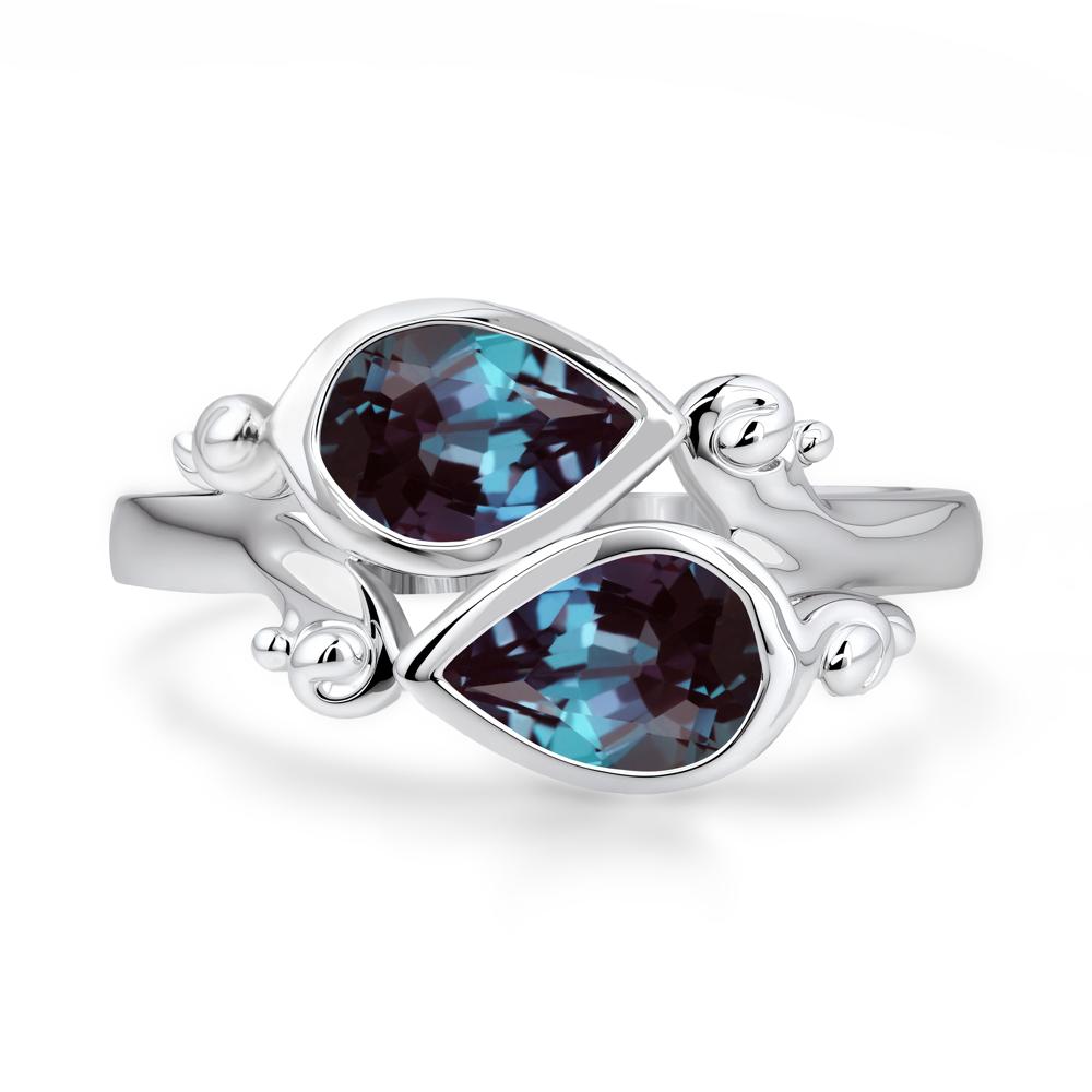 Alexandrite Two Stone Bezel Set Ring - LUO Jewelry #metal_14k white gold