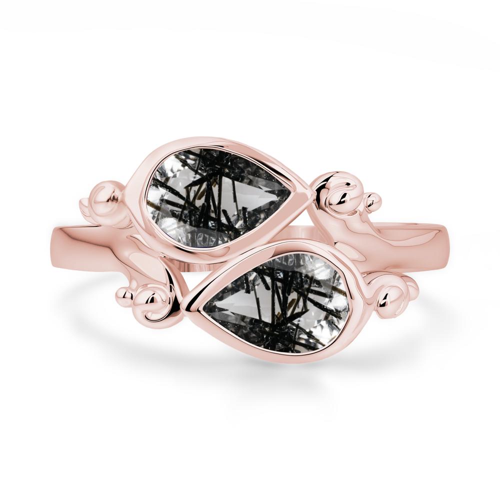 Black Rutilated Quartz Two Stone Bezel Set Ring - LUO Jewelry #metal_18k rose gold