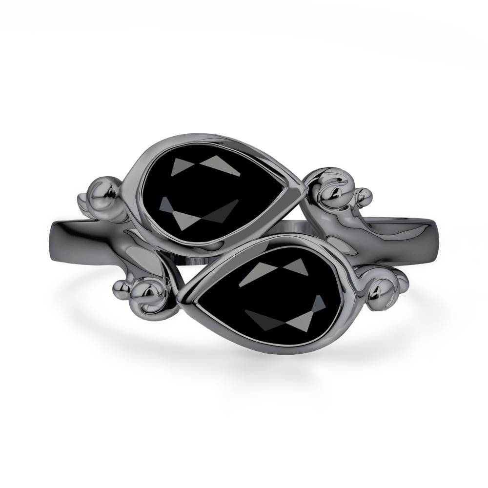 Black Spinel Two Stone Bezel Set Ring - LUO Jewelry #metal_black finish sterling silver