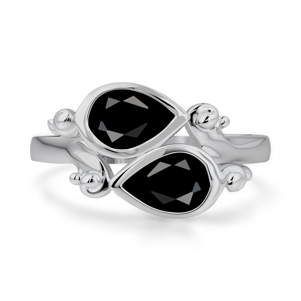 Black Spinel Two Stone Bezel Set Ring - LUO Jewelry #metal_platinum