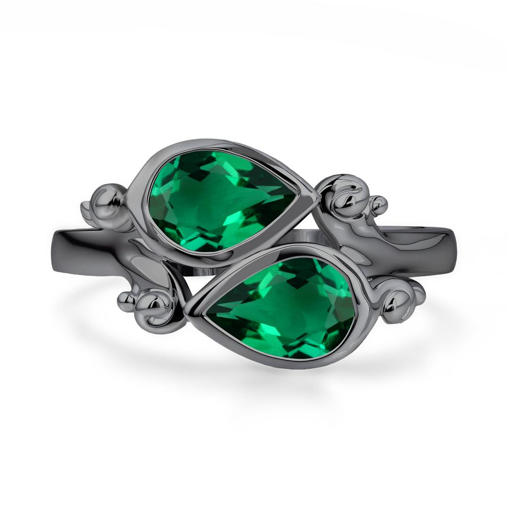 Emerald Two Stone Bezel Set Ring - LUO Jewelry #metal_black finish sterling silver