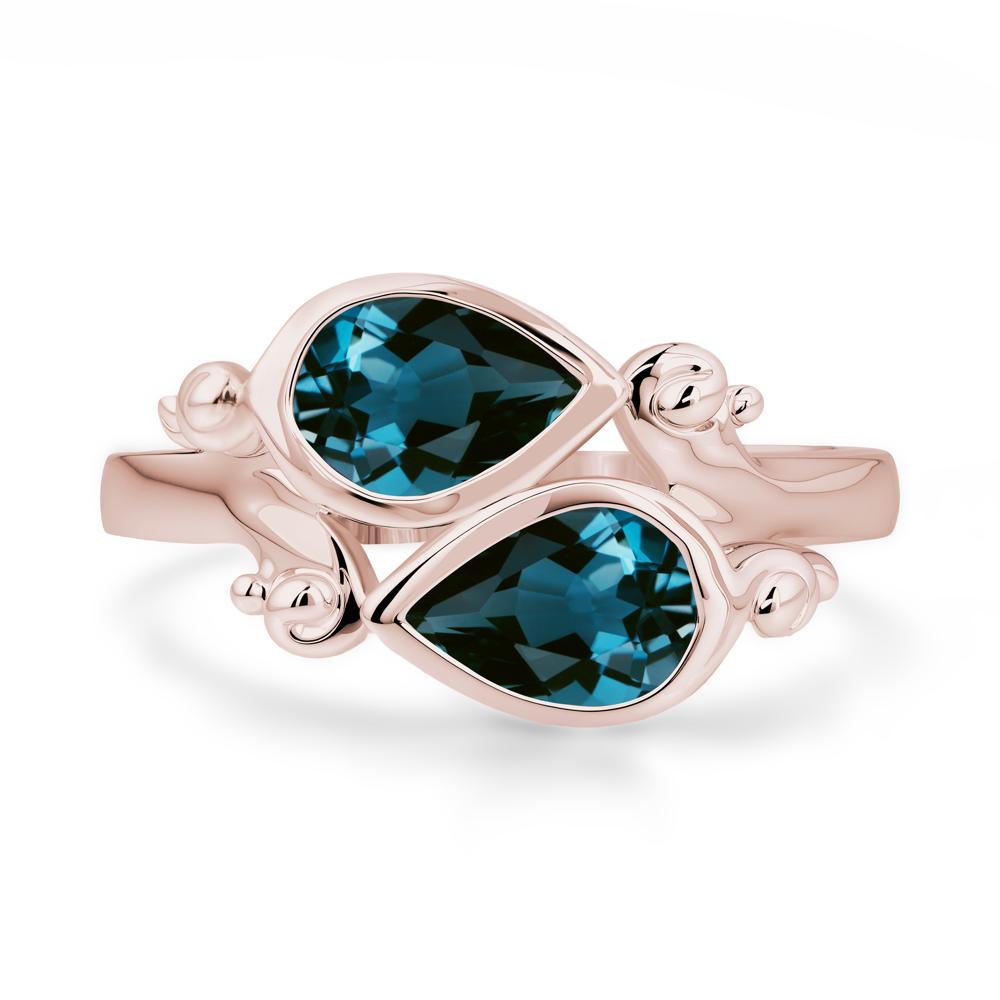 London Blue Topaz Two Stone Bezel Set Ring - LUO Jewelry #metal_14k rose gold