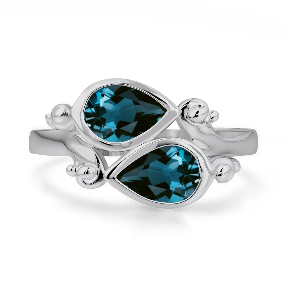 London Blue Topaz Two Stone Bezel Set Ring - LUO Jewelry #metal_platinum