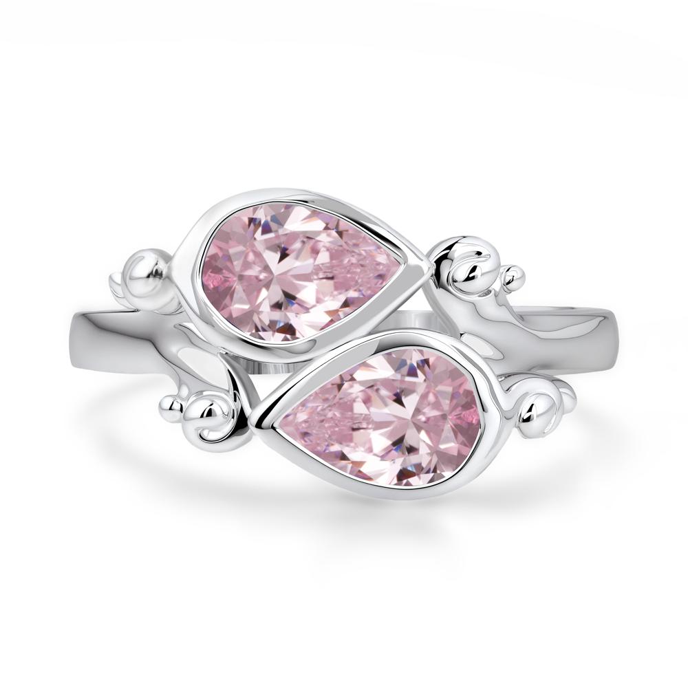 Pink Cubic Zirconia Two Stone Bezel Set Ring - LUO Jewelry #metal_14k white gold