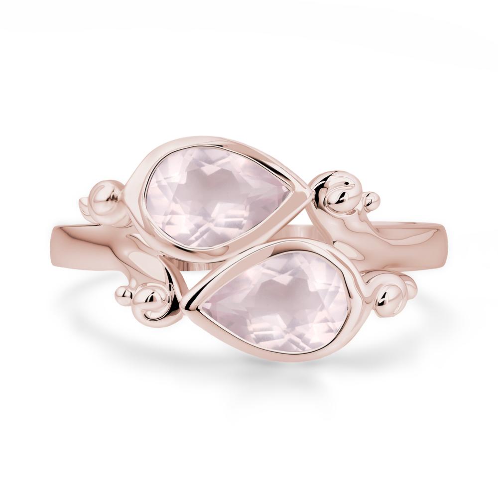 Rose Quartz Two Stone Bezel Set Ring - LUO Jewelry #metal_14k rose gold