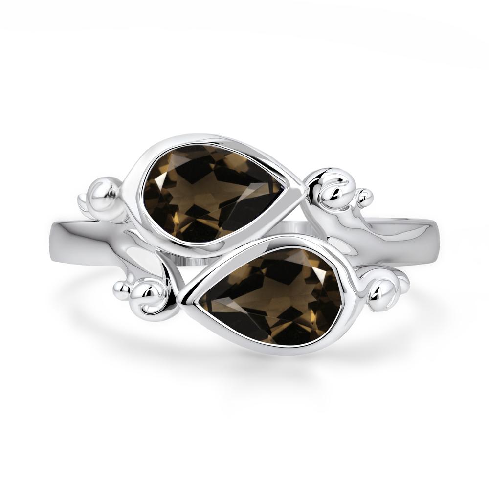 Smoky Quartz Two Stone Bezel Set Ring - LUO Jewelry #metal_14k white gold