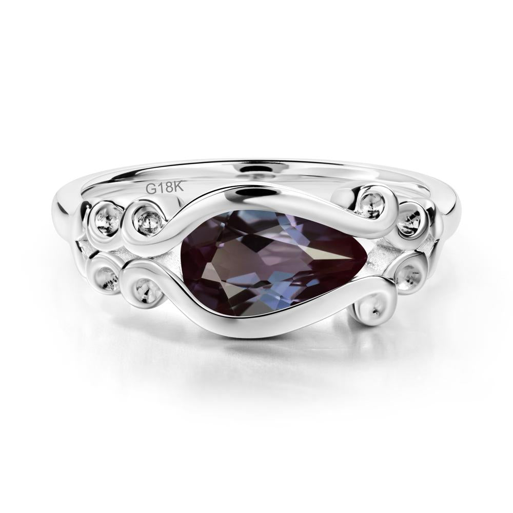 Pear Shaped Alexandrite Scroll Ring - LUO Jewelry #metal_18k white gold