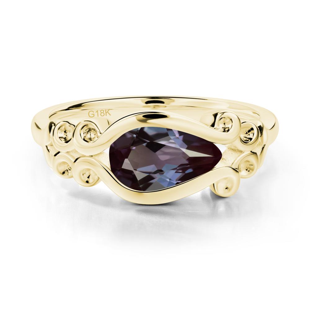 Pear Shaped Alexandrite Scroll Ring - LUO Jewelry #metal_18k yellow gold