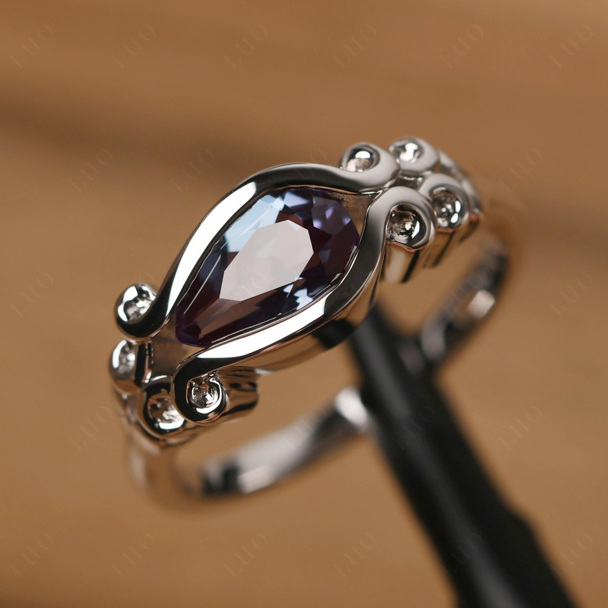 Pear Shaped Alexandrite Scroll Ring - LUO Jewelry 