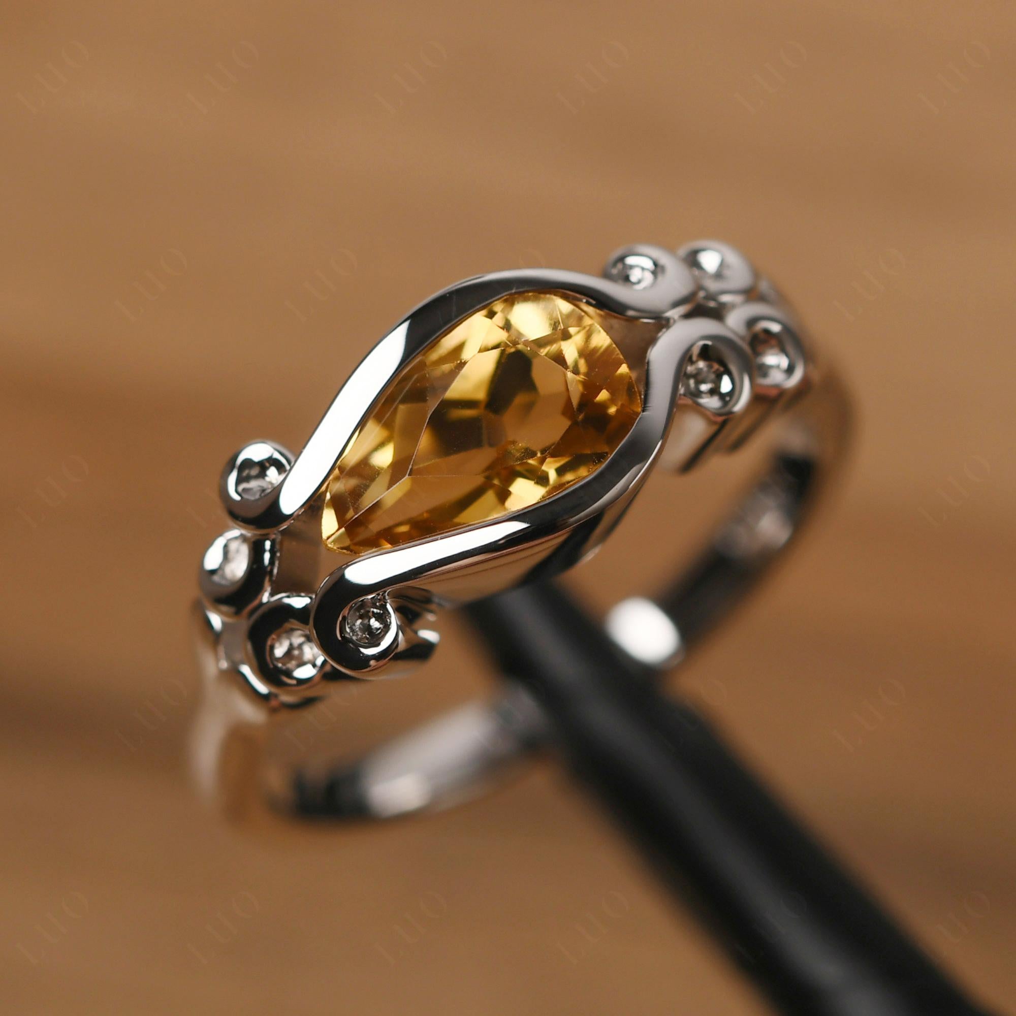 Pear Shaped Citrine Scroll Ring - LUO Jewelry 