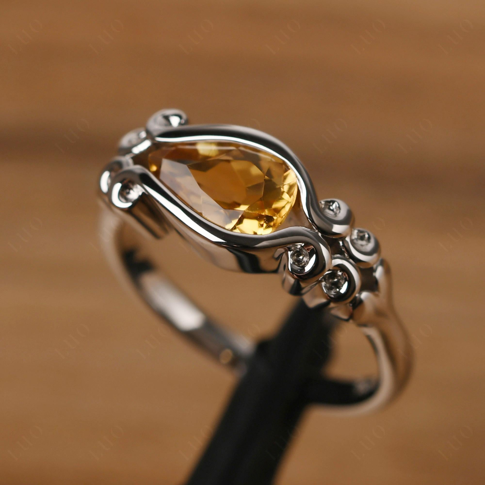 Pear Shaped Citrine Scroll Ring - LUO Jewelry 