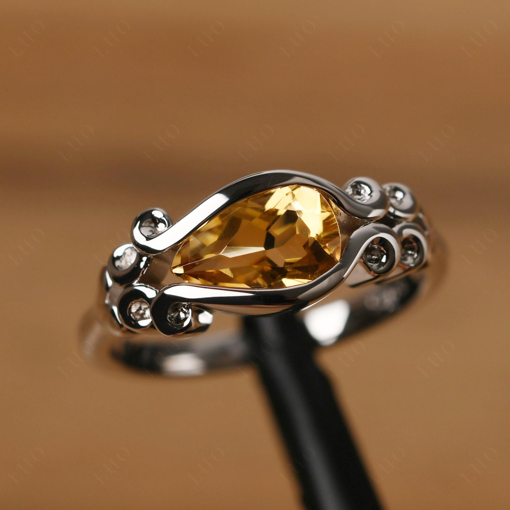 Pear Shaped Citrine Scroll Ring - LUO Jewelry 