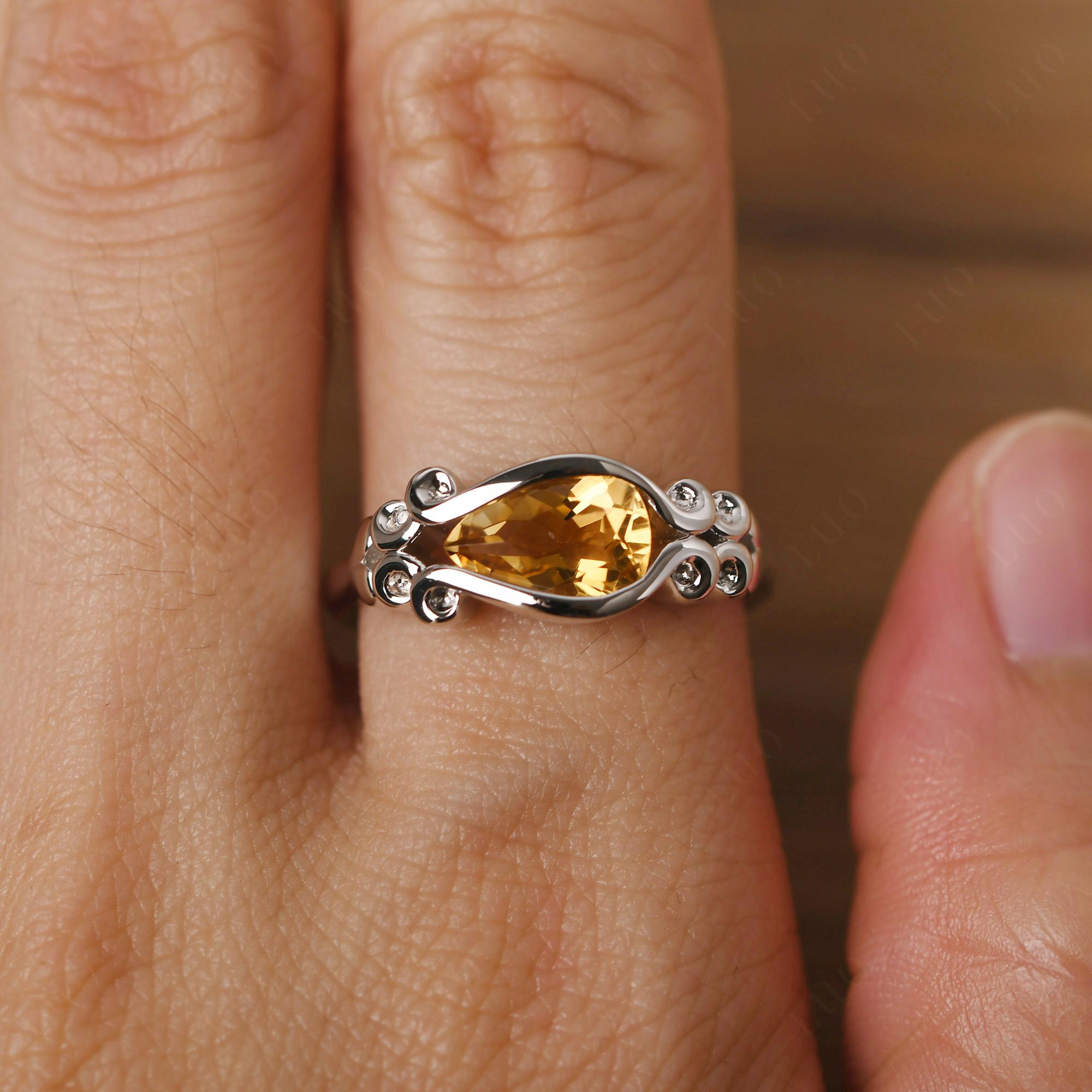 Pear Shaped Citrine Scroll Ring - LUO Jewelry 
