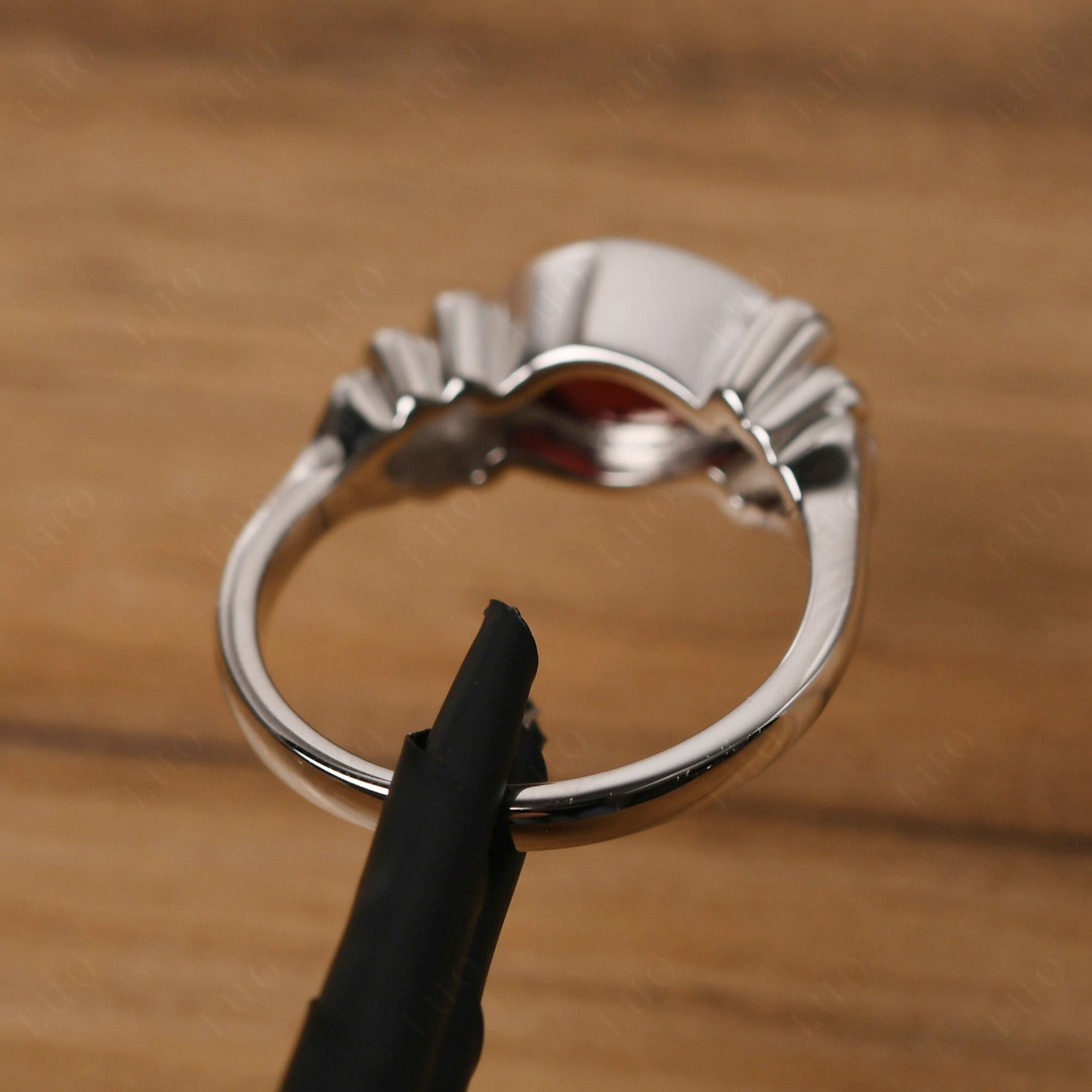 Pear Shaped Garnet Scroll Ring - LUO Jewelry 