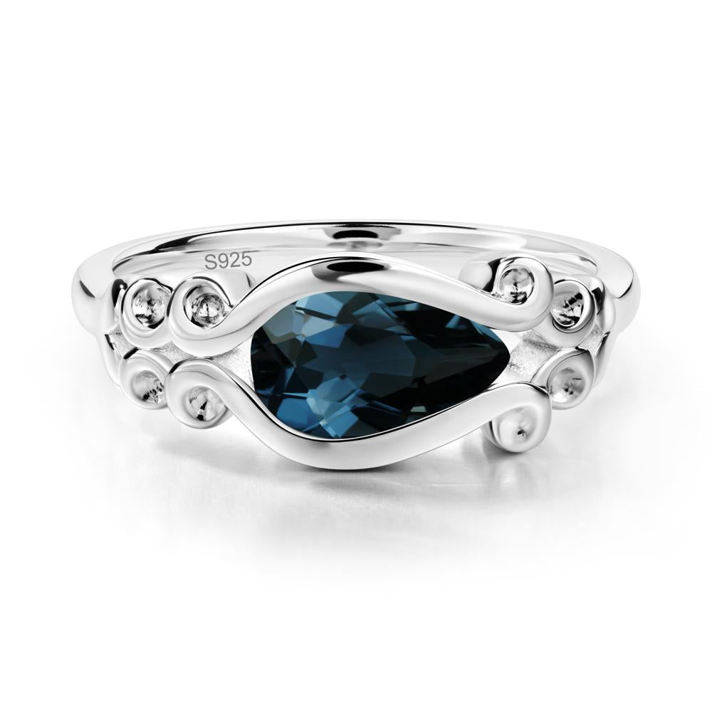 Pear Shaped London Blue Topaz Scroll Ring - LUO Jewelry #metal_sterling silver